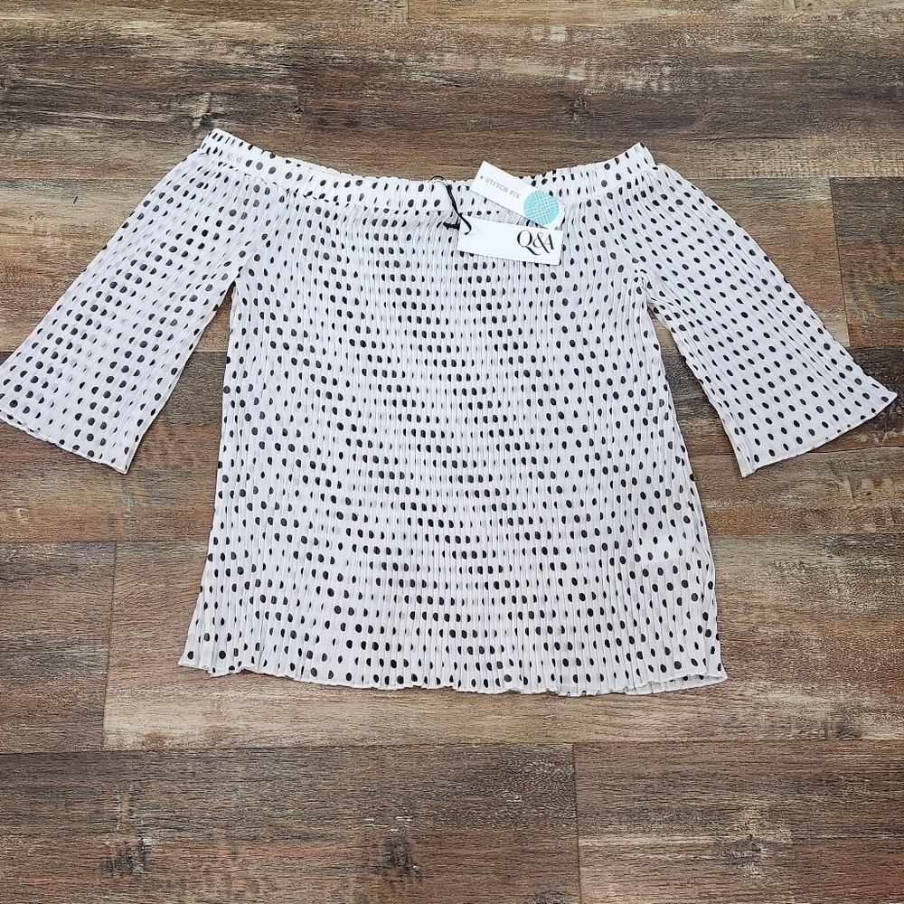 Stitch Fix Q & A Meetka Off Shoulder Bell Sleeve Blouse white /black Polka dot